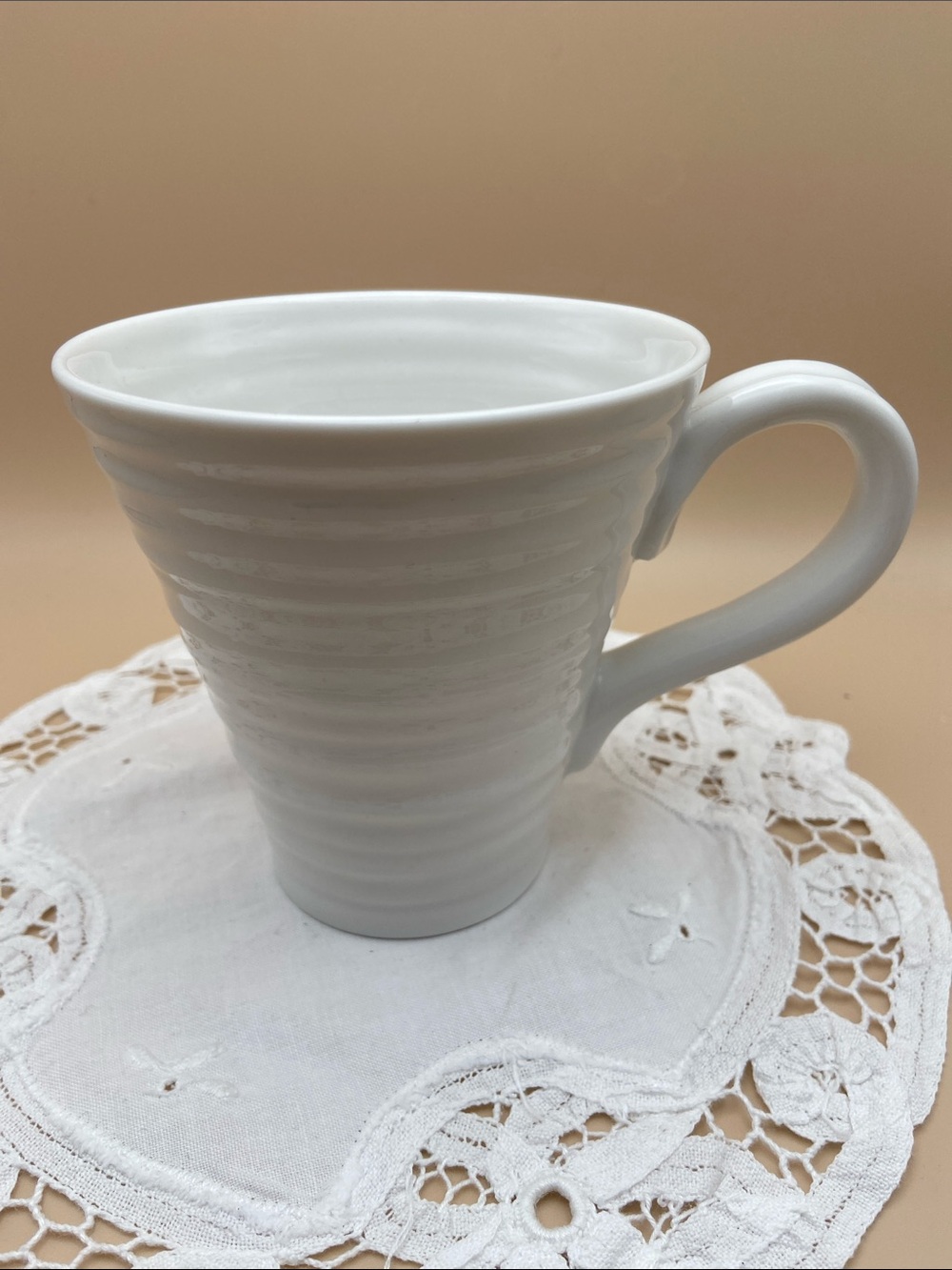 Sophie Conran for Portmeirion Ribbed White Coffee Tea Mugs White